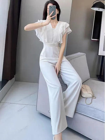 商务装女Draped Jumpsuit Women's 2025 New Fashion Ruffles Women Jumpsuit Summer Chic Party Elegant Holiday Jumpsuits Overalls