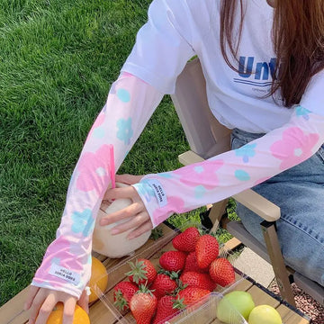 防晒冰袖女2024 Flower Ice Sleeve Sun Protection Sleeves Anti-sunburn Sleeve Breathable Outdoor Cycling Sleeve Sunscreen Arm Sleeves Woman