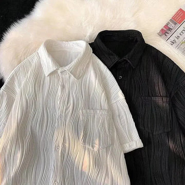衬衫男Summer Casual Thin Ice Silk Shirt For Men Short Sleeves Loose Fit Trendy High-end Feeling Shirt Trendy Jacket