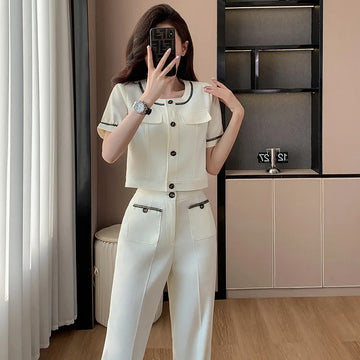 商务装女Fashionable Stylish Small Short Suit Coat for Women2024Spring and Summer New Elegant Single-Breasted Short Sleeve Suit