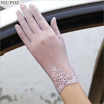 防晒手套女Sexy Summer Women UV Sunscreen Short Sun Female Gloves Fashion Ice Silk Lace Driving Of Thin Touch Screen Lady Gloves G02E