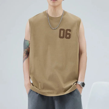 男士背心2024 Spring Summer Heavy Duty Sport Shoulder Vest T-Shirt Men's Plus Size Sleeveless Short Sleeves Versatile Simple T-Shirt