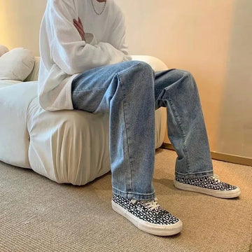 牛仔裤男Blue Jeans Men's Summer Thin 2022 New Design Sensibility High-Waisted Loose-Fit Straight-Leg Wide-Leg Dragging Pants Casual Scen