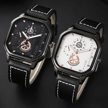 手表男手表男YIKAZE MQ01 Men's Business Watches Leather Strap Retro Quartz Wristwatch Alloy Dial Waterproof Male Black Watch