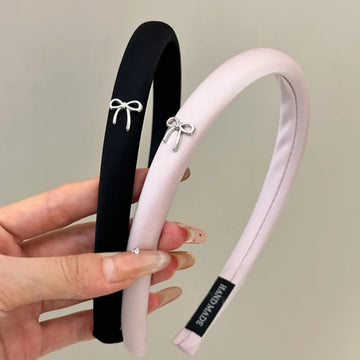 发饰Korean Pink Bow Fabric Sponge Hair Hoops Hairband for Women Sweet Solid Color Elastic Wide Hair Band Headwear Hair Accessories
