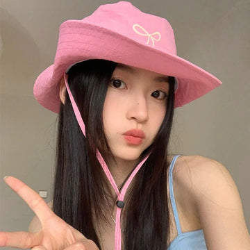 帽子女Bow Embroidery Women Quick Dry Bucket Hat Summer Outdoor Hiking camping Panama Caps Wide Brim Fordable Sunscreen Basin Hats
