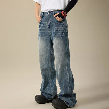 牛仔裤男American Style Streetwear Blue Jeans For Men Trendy Straight-Leg Slimming High- Waist Micro-Flared Clean-Fit Denim Pants