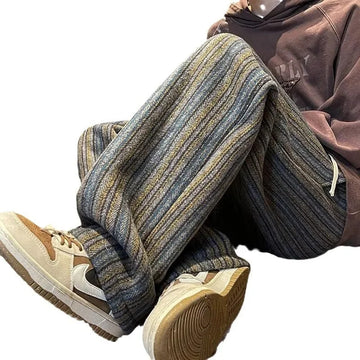 休闲裤男Thickened Maillard Striped Loose-fit Casual Pants For Men Autumn Winter Trousers Draped Comfortable Fit