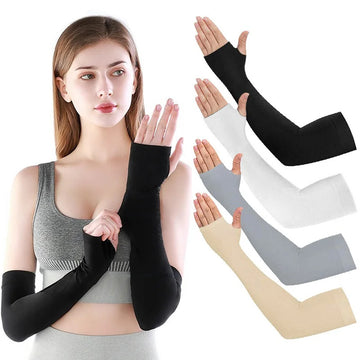 防晒冰袖女Solid Color Ice Fabric Arm Sleeves Running Cycling Sun-protective Sleeve Fashion Summer Cooling Outdoor Arm Cover Glove Unisex