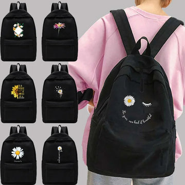 包包男Unisex Shoulder Backpack Casual White Daisy Print Hiking Backpack Outdoor Sport School Bag Large Capacity Travel Laptop Rucksack