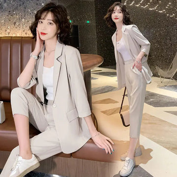 商务装女2024 Fashion Suit Jacket Two Piece Sets for Women Green Women's Blazer and Pants Suits Set 2 Elegant Pieces Fall Outfits Autumn
