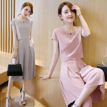 商务装女Women's Clothing Tops Shorts 2 Piece Sets 2024 New Summer Of Korean Fashion Wide Leg Skirt Pants Chiffon Temperament Office Suit