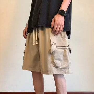 短裤男Khaki Workwear Short Pants Men's Summer Outdoor Thin Fashion Brand Multi-Pocket Loose Casual Five-Quarter Pants
