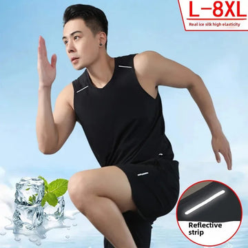 男士套装Ice Silk Men's Sports Suit Summer Running Quick Dry Sleeveless Vest Shorts Basketball Fitness Training Wear Plus Size