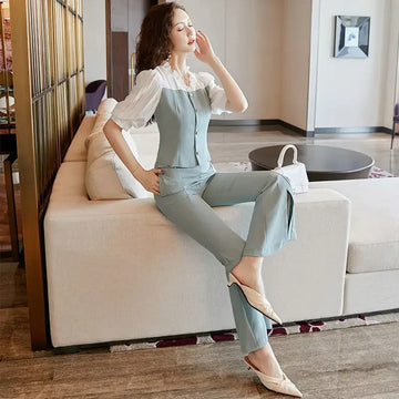 商务装女Top and Pant Sets for Women 2 Pieces Wear To Work Office Summer 2024 Professional Wide Leg Trousers Woman New in Matching Groups