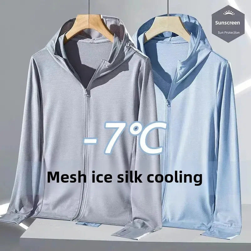 防晒衣男Wholesale Summer Mesh Ice Silk Sunscreen Jacket For Men Thin Breathable Anti-Uv Fishing Outdoor Sunscreen Skinwear