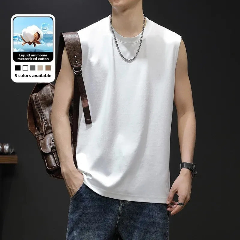 男士背心Trendy Sports Shoulder Vest 240g Lycra Ice Silk Quick Dry Comfortable Sleeveless T-shirt Casual Fitness Wear