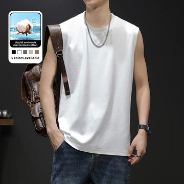 男士背心Trendy Sports Shoulder Vest 240g Lycra Ice Silk Quick Dry Comfortable Sleeveless T-shirt Casual Fitness Wear