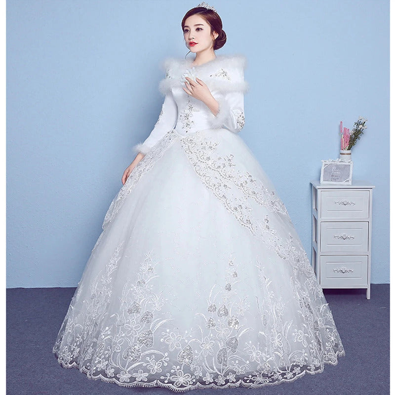 礼服女Winter Muslim Wedding Dresses 2023 New Long Sleeves White Organza Cheap Wedding Gowns vestido noiva
