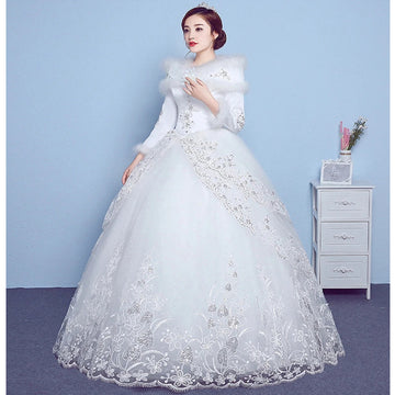 礼服女Winter Muslim Wedding Dresses 2023 New Long Sleeves White Organza Cheap Wedding Gowns vestido noiva