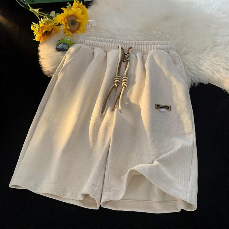 短裤男Men's Casual Shorts Fashion Thin Loose Fit Summer Running Sports Shorts Solid Color Elastic Waist Wide Leg 5 Points Shorts
