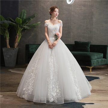 礼服女Chea Ivory White Wedding Dresses Simple Elegant Wedding Gowns Bride Dress Boda robe de mariee V neck Off Shoulder Sequined