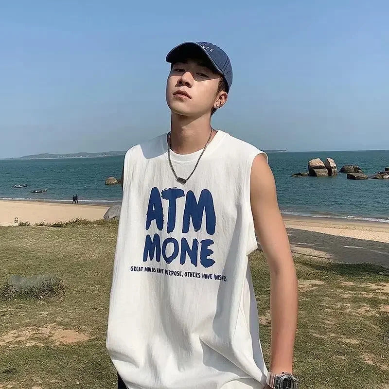 男士背心Summer Thin Sleeveless Basketball Sport Vest Men's Fitness Casual Loose T-Shirt Fashionable Top without Cap Brand None