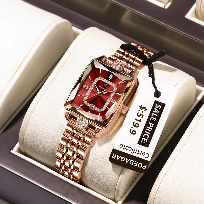 手表女POEDAGAR Top Elegant Women Wristwatch Waterproof Date Ladies Watch Stainless Steel Rectangle Quartz Women's Watches Female Reloj