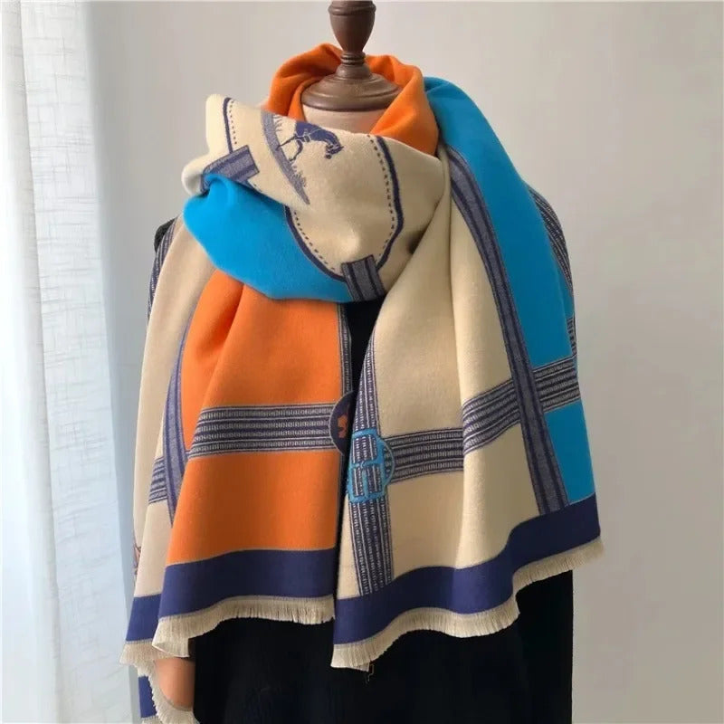 丝巾女2023 New Winter Warm Thick Cashmere Scarfs Women Luxury Design Shawls Scarves Lady Pashmina Bufanda Blanket Female Stoles Wraps