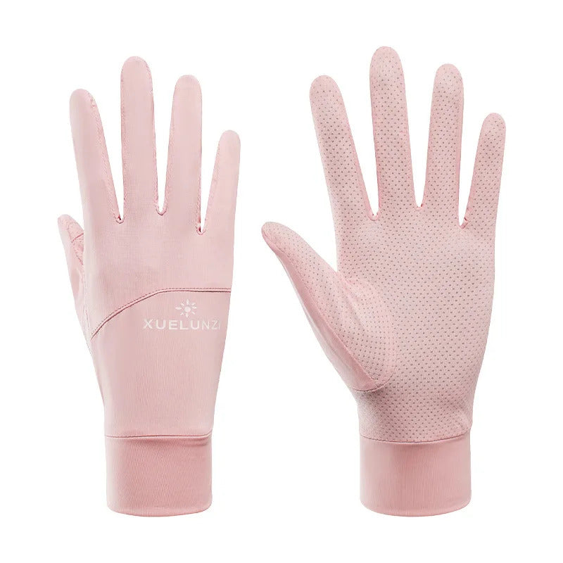 防晒手套女Summer Women UV Sunscreen Sun Glove Thin Ice Silk Lace Palm Mesh Non Slip Exposed Finger Touch Screen Viscose Driving Mitten F5