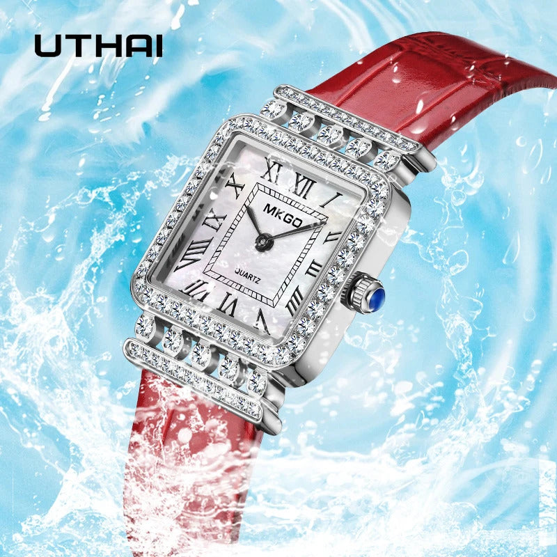 手表女UTHAI L85 Women's Watches Light Luxury Crystal Fritillaria Square Roman Scale Waterproof Jewelry Diamond Female's Bracelet Watch
