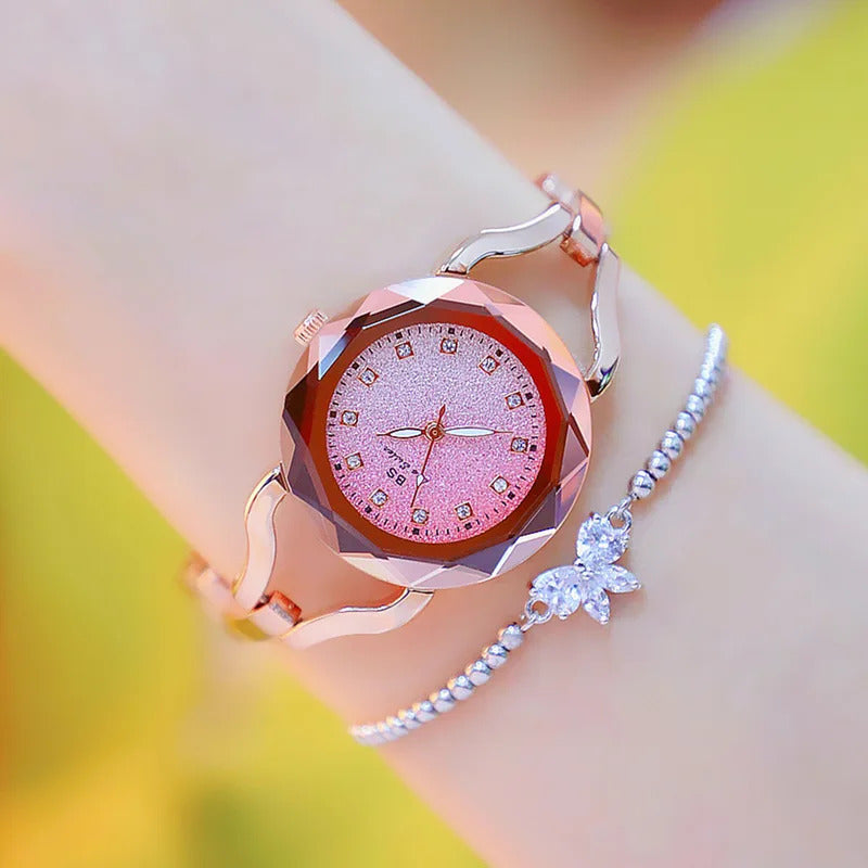 手表女UTHAI Women Watch Chain Water Diamond Sparkling Pink Fantasy Starry Sky dial Waterproof Ladies Fashion Quartz Bracelet Watches