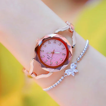 手表女UTHAI Women Watch Chain Water Diamond Sparkling Pink Fantasy Starry Sky dial Waterproof Ladies Fashion Quartz Bracelet Watches