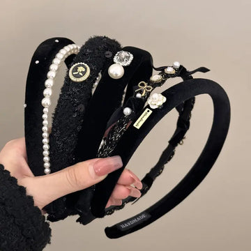 发饰Korean Luxury Zircon Rhinestone Headbands for Women Female Black Velvet Pearl Hairbands Makeup Hair Hoops Hair Accessories