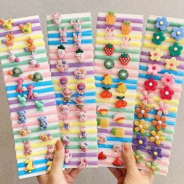 发饰10PCS/Set New Girls Cute Cartoon Scrunchie Ponytail Holder Rubber Bands Kids Lovely Hair Bands Headband Fashion Hair Accessories