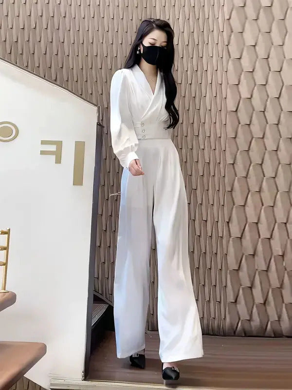 商务装女Ladies Trouser Formal Wide Leg Spring Autumn Business Women's Blouse and Pants Two Piece Set White Shirt Aesthetic Clothes Cheap
