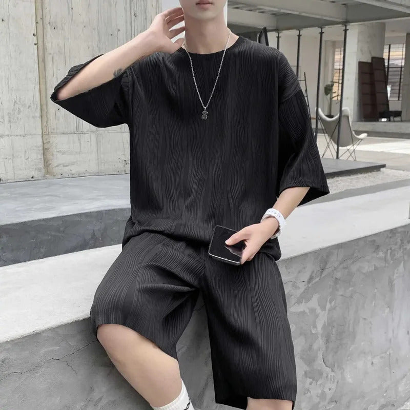 男士套装Summer Suit Men's Women's American Style Street Trendy Loose-Fit Plaid Jacket Short Sleeves Sports Casual 2-Piece Set
