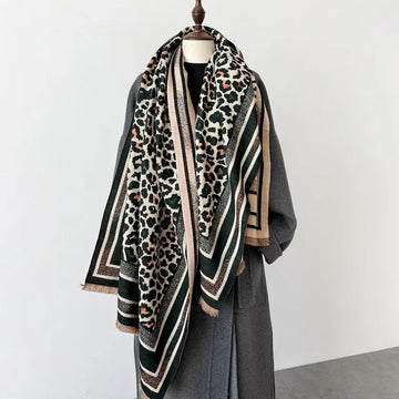 丝巾女2024 Winter retro Leopard Print Cashmere Scarf Women Shawl and Wrap Female Autumn Thick Warm Outdoor Neck Blanket Poncho Echarpe