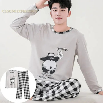 睡衣男Autumn Winter Men's Cotton Pajamas Letter Plaid Sleepwear Cartoon Pajama Sets Casual Sleep&Lounge Pyjamas Plus Size 4XL Pijama