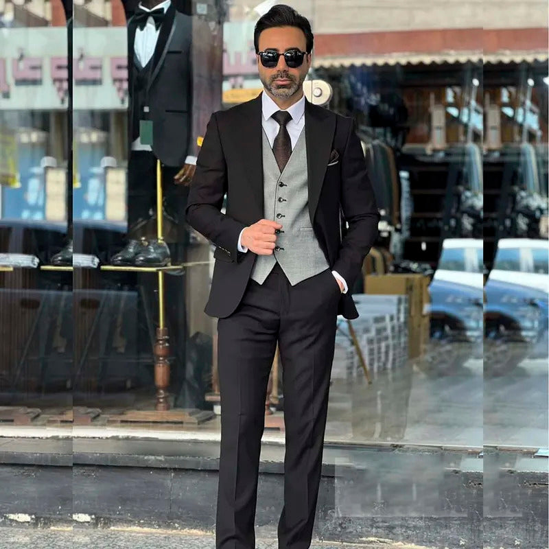 礼服男Elegant Black Men's 2 Piece Suits Luxury One Button Peak Lapel Slim Fit Male Clothing High Quality Wedding Jacket Pants Blazer