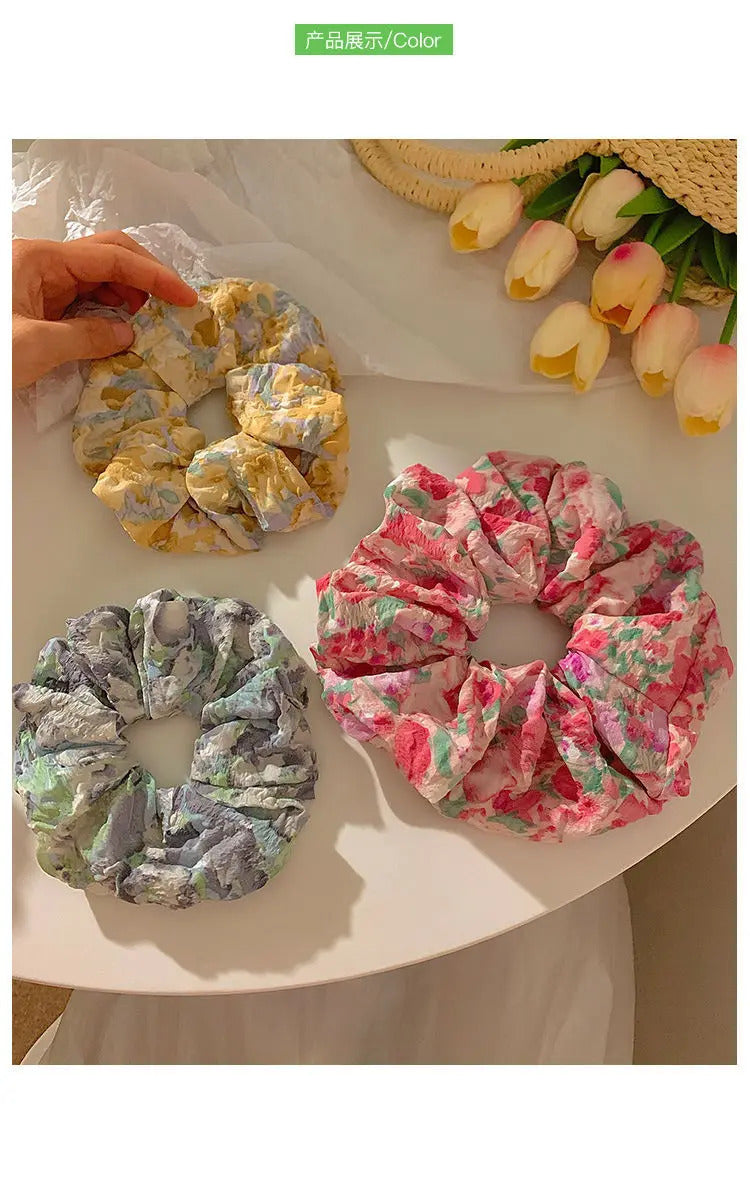 发饰Fashion French Floral Print Sweet French Large Intestine Circle Ponytail Hair Circle Bb Clip Hair Accessory Head Bands for Women