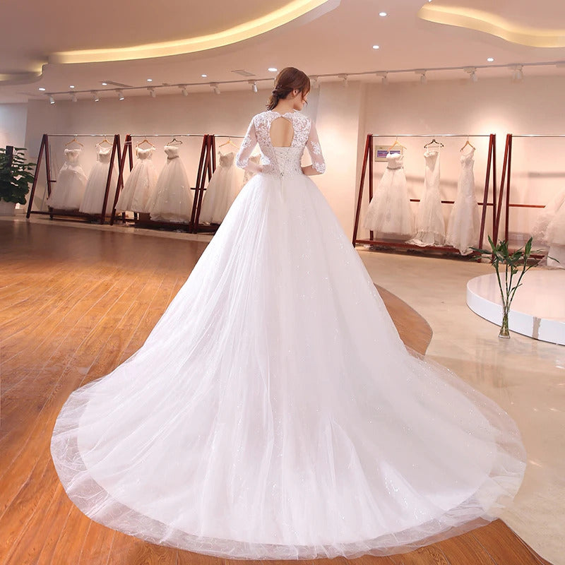 礼服女Y&M Novias Fashion Classic Plus Size Wedding Dress With Sleeve Long Train Princess bride Gown Vestido De Noiva Customized