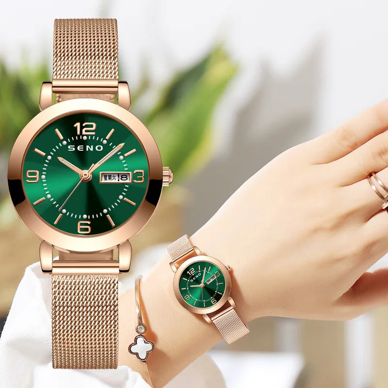 手表女UTHAI H55 Women's Quartz Watch Fashion Big Digit Clock Light Luxury Stainless Steel Strap Waterproof Calendar Luminous Gift