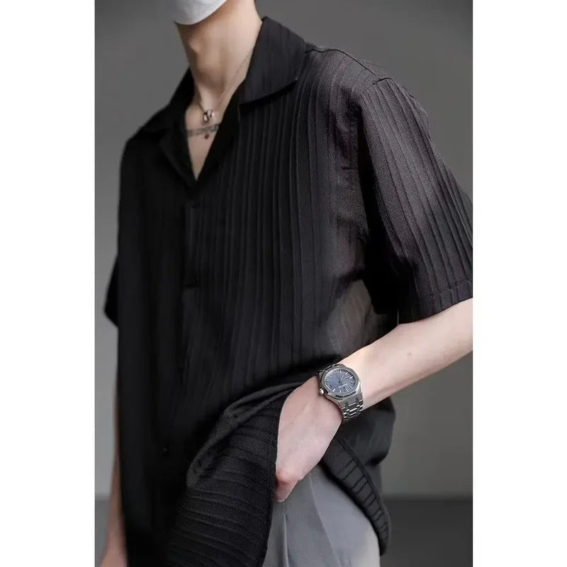 衬衫男Luxury Draped Trendy Short Sleeve Shirt Men's Wear Summer Top Korean Loose-Fit Half Sleeve No Ironing Shirt