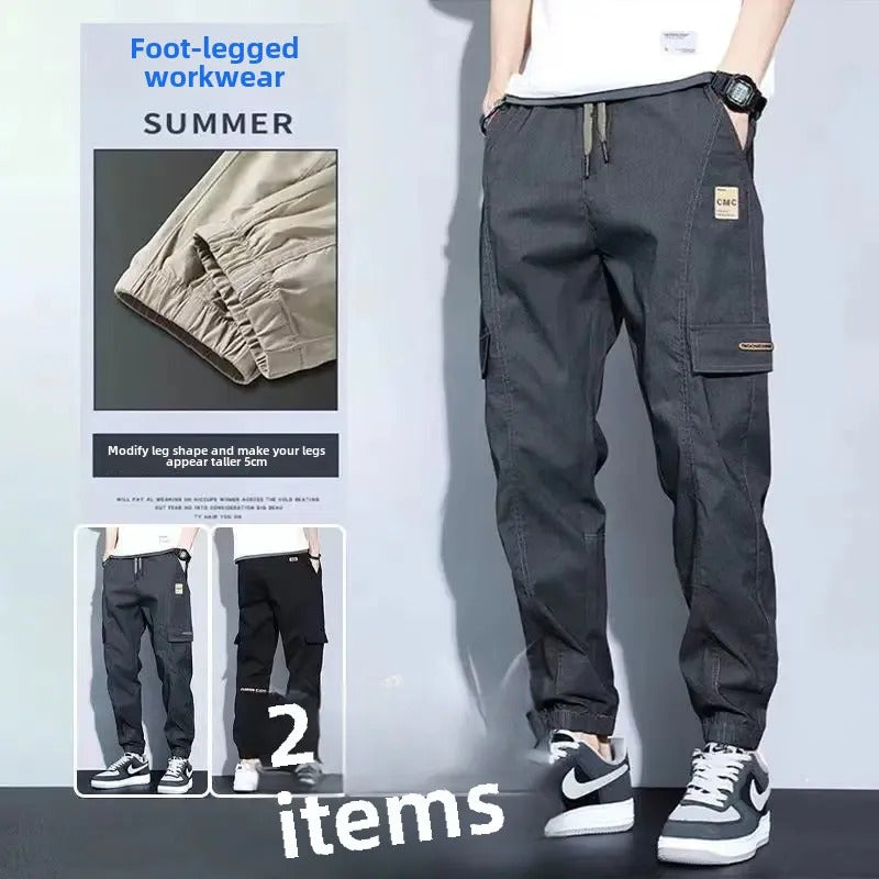休闲裤男Summer Thin Men's Harajuku Cargo Pants Loose-Fit Sports Trendy Versatile Ankle-Length Casual Trousers