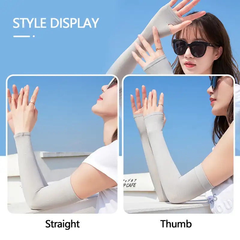 防晒冰袖女Ice Silk Long Gloves Sun UV Protection Hand Protector Cover Arm Sleeves Sunscreen Sleeves Outdoor Arm Warmer Half Finger Sleeves