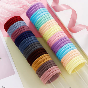 发饰100PCS/Set Women Girls 4.0CM Colorful Nylon Elastic Hair Bands Ponytail Hold Hair Tie Rubber Bands Scrunchie Hair Accessories