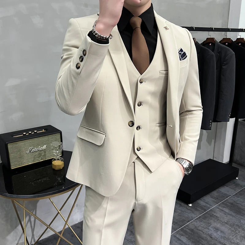 礼服男(Jackets+Vest+Pants) High quality Suits For Wedding Men Set Blazers Elegant Formal 3 Pieces Full Classic Business Tuxedo 4XL-M