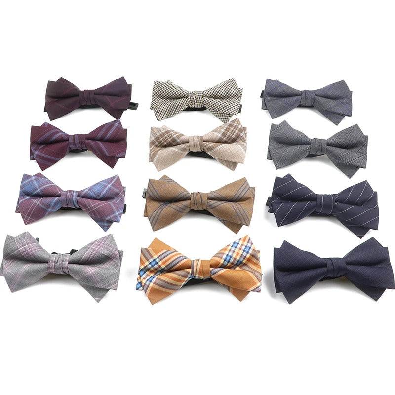 领带男Fashion Design Mens Wool Bowties High Quality Grey Khaki Striped Plaid Handmade Butterfly For Wedding Party Dinner Cravat Gift