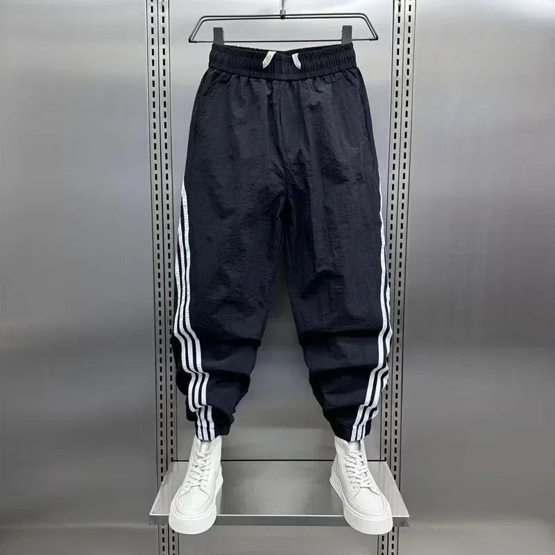 休闲裤男2024 New Autumn Striped Quick-Dry Men's Casual Pants Versatile Loose-Fit Cropped Trendy Sweatpants Interchangeable Pants